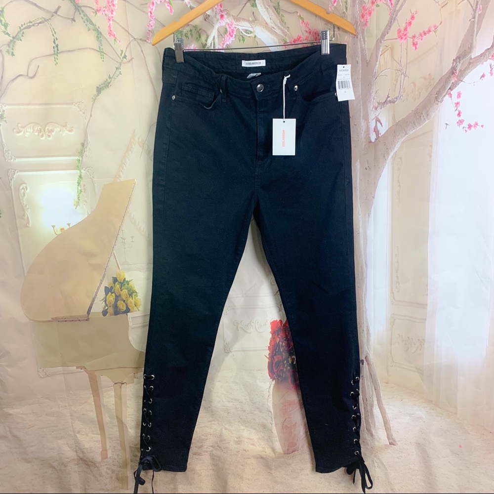 🔥FINAL SALE FREE SHIPPING!🔥 NEW Good American Good Legs Velvet Half Lace Up Jea - Picture 2 of 11